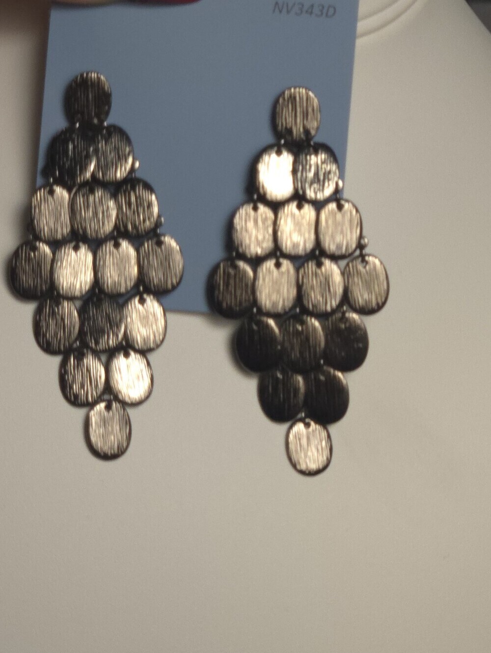 Vintage Black Textured Disc Drop Earrings - Picture 9 of 16